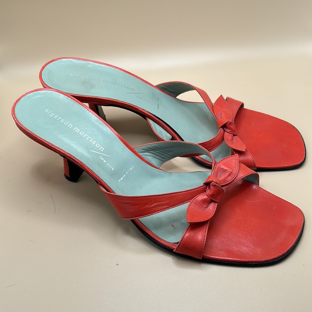Siger Morrison Orangey Red Open-Back Cutsey Heels - Picture 2 of 5